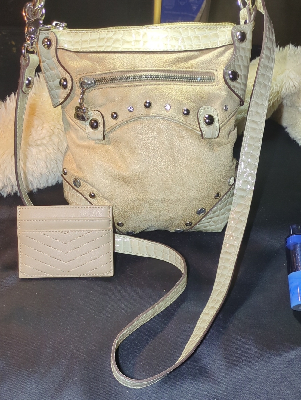 Kathy Van Zeeland Cream Studded Crossbody with Card Holder NOW ONLY $25